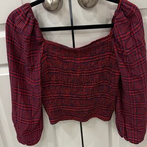Abercrombie & Fitch Red Plaid Smocked crop top